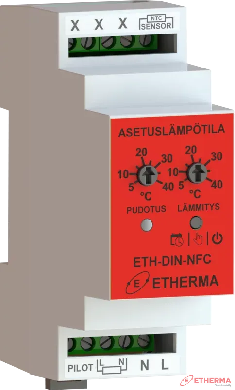Lattiatermostaatti Etherma NFC DIN-Kisko termostaatti Ecodesign