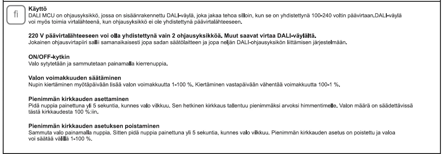 Valonsäädin Etman DesignX DALI MCU VAL