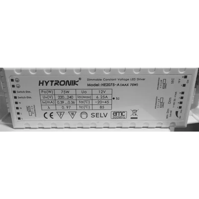 LED-liitäntälaite LED driver 12V 75W IP20 PUSH/1-10V DIM